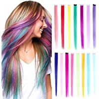 Los mejores  - 15 piezas Clip de extensiones de cabello liso de 20 pulgadas de color arco iris Clip sintético multicolor en extensiones…